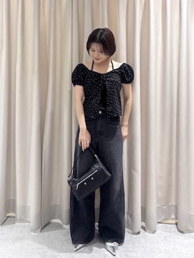 「FREE'S MART（フリーズマート）のホルターレイヤードカットソー（Tシャツ/カットソー、ブラック系）」を使った、serika79さん（レディース・151cm）の夏コーディネート