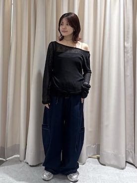 「FREE'S MART（フリーズマート）の◆メランジドロストレースティアードキャミセット（Tシャツ/カットソー、ブラック系）」を使った、serika79さん（レディース・151cm）の春コーディネート