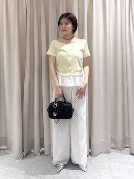「FREE'S MART（フリーズマート）の◆布帛ドッキングサイドシャーリング半袖カットソー（Tシャツ/カットソー、ホワイト系）」を使った、serika79さん（レディース・151cm）の夏コーディネート