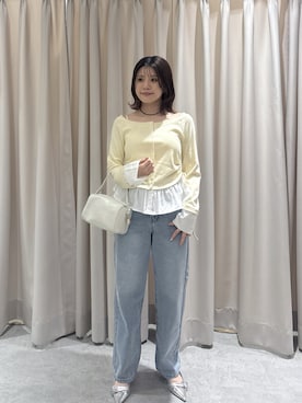 「FREE'S MART（フリーズマート）の◆布帛ドッキングサイドシャーリングカットソー（Tシャツ/カットソー、ホワイト系）」を使った、serika79さん（レディース・151cm）の春コーディネート