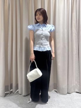 「FREE'S MART（フリーズマート）のビスチェドッキングパフスリーブ半袖ブラウス（Tシャツ/カットソー、ブルー系）」を使った、serika79さん（レディース・151cm）の春コーディネート