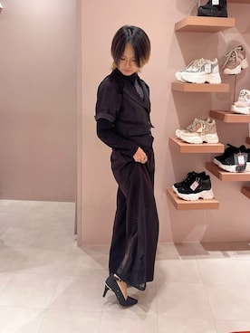 「ESPERANZA（エスペランサ）のヒールキャップパンプス（パンプス、ブラック系）」を使った、MIGIさん（レディース・154cm）の夏コーディネート