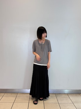 「ITEMS URBANRESEARCH（アイテムズ アーバンリサーチ）のリブレイヤード風Tシャツ（Tシャツ/カットソー、グレー系）」を使った、natsukiさん（レディース・156cm）の夏コーディネート