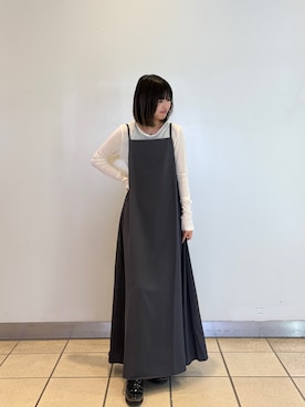 「ITEMS URBANRESEARCH（アイテムズ アーバンリサーチ）のシアーインナーセットワンピース（ワンピース、グレー系）」を使った、ナツキさん（レディース・156cm）の春コーディネート