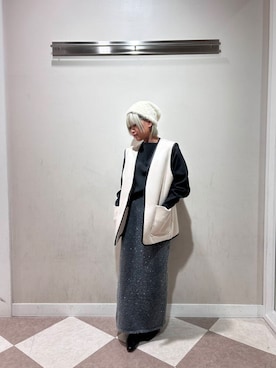 「SMELLY（スメリー）のシャギービーニー（ニットキャップ/ビーニー）」を使った、ナツキさん（レディース・156cm）の冬コーディネート