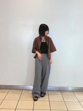 「ITEMS URBANRESEARCH（アイテムズ アーバンリサーチ）のブロックレースシャツ（シャツ/ブラウス、ブラウン系）」を使った、natsukiさん（レディース・156cm）の夏コーディネート