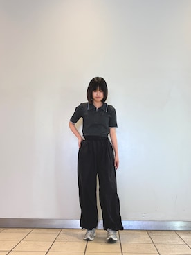 「SENSE OF PLACE by URBAN RESEARCH（センスオブプレイスバイアーバンリサーチ）の『洗濯可』ハーフZIPニットポロ（ニット/セーター、グレー系）」を使った、natsukiさん（レディース・156cm）の夏コーディネート