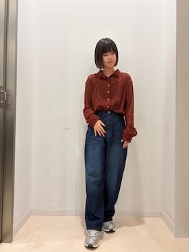 「ITEMS URBANRESEARCH（アイテムズ アーバンリサーチ）のコクーンワイドパンツ（その他パンツ、ブルー系）」を使った、natsukiさん（レディース・156cm）の秋コーディネート