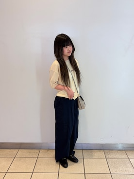 「ITEMS URBANRESEARCH（アイテムズ アーバンリサーチ）の半袖ロゴニット（ニット/セーター、ベージュ系）」を使った、ナツキさん（レディース・156cm）の春コーディネート