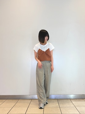 「ITEMS URBANRESEARCH（アイテムズ アーバンリサーチ）のドッキングビスチェTシャツ（Tシャツ/カットソー、レッド系）」を使った、natsukiさん（レディース・156cm）の夏コーディネート