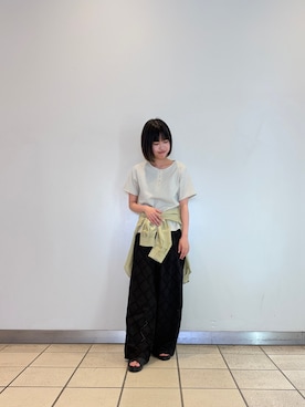 「ITEMS URBANRESEARCH（アイテムズ アーバンリサーチ）のワッフル半袖Tシャツ（Tシャツ/カットソー、ホワイト系）」を使った、natsukiさん（レディース・156cm）の夏コーディネート
