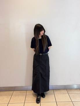 「ITEMS URBANRESEARCH（アイテムズ アーバンリサーチ）のマルチボーダー半袖ニット（ニット/セーター、ブルー系）」を使った、ナツキさん（レディース・156cm）の春コーディネート