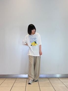 「ITEMS URBANRESEARCH（アイテムズ アーバンリサーチ）のロゴビッグTシャツ（Tシャツ/カットソー、ホワイト系）」を使った、natsukiさん（レディース・156cm）の夏コーディネート