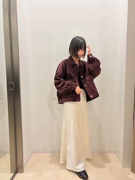 「ITEMS URBANRESEARCH（アイテムズ アーバンリサーチ）のコーデュロイジャケット（カバーオール、レッド系）」を使った、natsukiさん（レディース・156cm）の秋コーディネート
