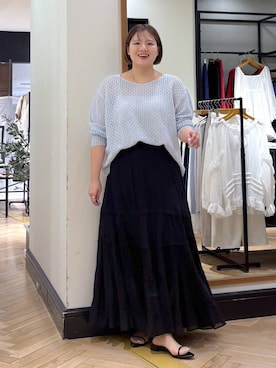 「A part by（アパートバイ）のナローストラップサンダル（サンダル、ブラック系）」を使った、haruさん（レディース・163cm）の春コーディネート