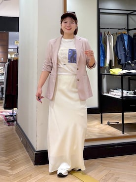 「A part by（アパートバイ）の【多機能・Sサイズ展開】リネンライクシングルジャケット（ノーカラージャケット、ピンク系）」を使った、haruさん（レディース・163cm）の春コーディネート