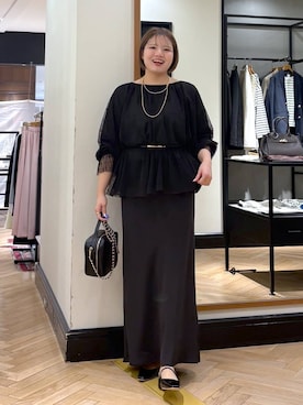 「LOWRYS FARM（ローリーズファーム）のステンレスロングネックレス　605355（ネックレス、ゴールド系）」を使った、haruさん（レディース・163cm）の冬コーディネート