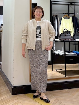 「A part by（アパートバイ）の【Sサイズ展開】サイドドロストMA-1（MA-1、ベージュ系）」を使った、haruさん（レディース・163cm）の春コーディネート