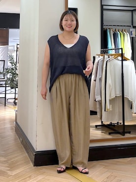「A part by（アパートバイ）の≪追加2≫ペーパーユルニットノースリーブ（ニット/セーター、グレー系）」を使った、haruさん（レディース・163cm）の夏コーディネート