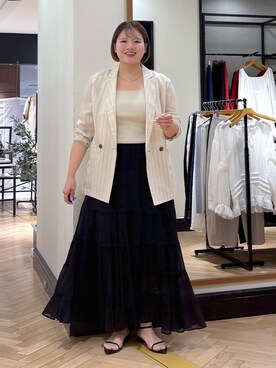 「A part by（アパートバイ）のシアーWジャケット（テーラードジャケット、ベージュ系）」を使った、haruさん（レディース・163cm）の春コーディネート