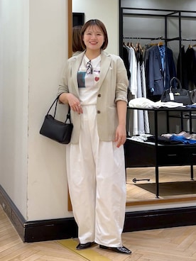 「A part by（アパートバイ）の【多機能・Sサイズ展開】リネンライクシングルジャケット（ノーカラージャケット、ベージュ系）」を使った、haruさん（レディース・163cm）の春コーディネート