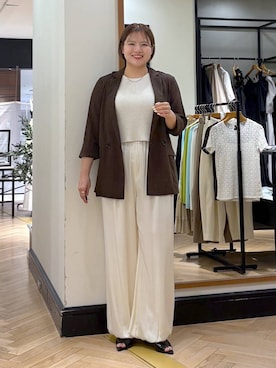 「A part by（アパートバイ）のシアーWジャケット（テーラードジャケット、ブラウン系）」を使った、haruさん（レディース・163cm）の夏コーディネート