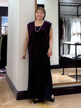 「アイテム（ベスト、レッド系）」を使った、haruさん（レディース・163cm）の秋コーディネート