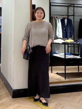 「A part by（アパートバイ）のリネンコンメッシュプルオーバー（ニット/セーター、グレー系）」を使った、haruさん（レディース・163cm）の春コーディネート