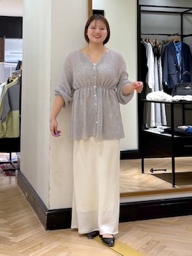 「A part by（アパートバイ）のリネンコンドロストカーディガン（カーディガン/ボレロ、グレー系）」を使った、haruさん（レディース・163cm）の春コーディネート