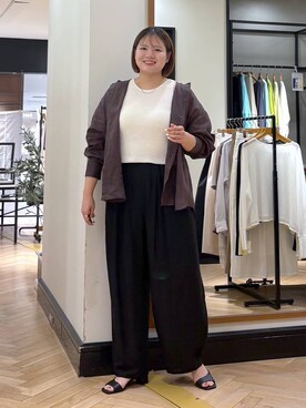 「A part by（アパートバイ）のスクエアヒールサンダル（サンダル、ブラック系）」を使った、haruさん（レディース・163cm）の夏コーディネート