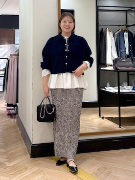 「A part by（アパートバイ）のプリーツイージータイトスカート2（スカート、ベージュ系）」を使った、haruさん（レディース・163cm）の冬コーディネート