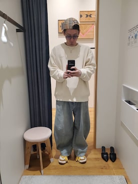 「BAYFLOW（ベイフロー）のアイテム（パンツ）」を使った、bossysteeloさん（メンズ・177cm）の冬コーディネート