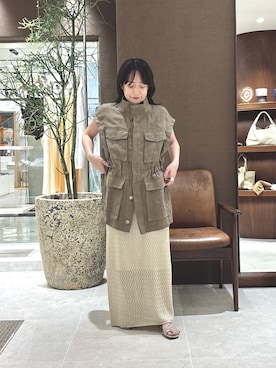 「GALLARDAGALANTE（ガリャルダガランテ）のフレンチリネンジレ（ベスト、グリーン系）」を使った、gg__hironaさん（レディース・147cm）の春コーディネート