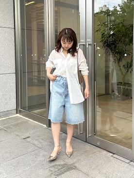「白シャツ×デニム」｜dnhoshinoさん（レディース・155cm）の夏コーディネート
