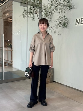 「Drawing Numbers（ドローイング ナンバーズ）の【Drawing Numbers】ストレッチオックスセミフレアパンツ（その他パンツ）」を使った、dnhoshinoさん（レディース・155cm）の秋コーディネート