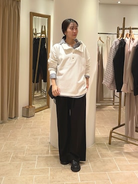 「GALLARDAGALANTE（ガリャルダガランテ）のイージー2タックパンツ（パンツ、ブラック系）」を使った、gg___mmmiさん（レディース・163cm）の冬コーディネート