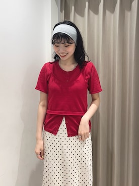 「KBF(ケイビーエフ)のビスチェSETカーディガン(カーディガン/ボレロ、レッド系)」を使った、ざわわんさん(レディース・163cm)の春コーディネート