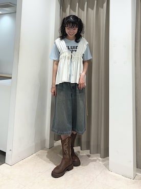 「SENSE OF PLACE by URBAN RESEARCH(センスオブプレイスバイアーバンリサーチ)のレイヤードフリルブラウス(シャツ/ブラウス、ホワイト系)」を使った、ざわわんさん(レディース・163cm)の夏コーディネート