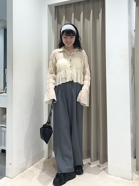 「SENSE OF PLACE by URBAN RESEARCH(センスオブプレイスバイアーバンリサーチ)の『洗濯可』シャーリングエリツキニットカーディガン(カーディガン/ボレロ、ベージュ系)」を使った、ざわわんさん(レディース・163cm)の春コーディネート
