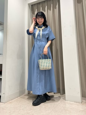 「SENSE OF PLACE by URBAN RESEARCH(センスオブプレイスバイアーバンリサーチ)の『UR TECH DRYLUXE』リネンライクワンピース(ワンピース、ブルー系)」を使った、ざわわんさん(レディース・163cm)の夏コーディネート