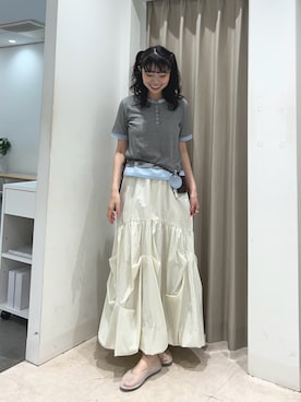 「SENSE OF PLACE by URBAN RESEARCH(センスオブプレイスバイアーバンリサーチ)のヘンリーネックレイヤードトップ(半袖)(Tシャツ/カットソー、グレー系)」を使った、ざわわんさん(レディース・163cm)の夏コーディネート