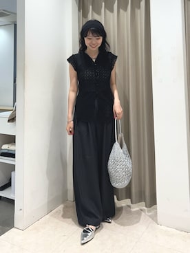 「SENSE OF PLACE by URBAN RESEARCH(センスオブプレイスバイアーバンリサーチ)のピンストライプルーズパンツ(その他パンツ、グレー系)」を使った、ざわわんさん(レディース・163cm)の夏コーディネート