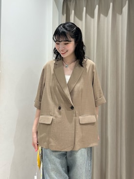 「SENSE OF PLACE by URBAN RESEARCH(センスオブプレイスバイアーバンリサーチ)の『UR TECH DRYLUXE』リネンライクジャケット(テーラードジャケット、ベージュ系)」を使った、ざわわんさん(レディース・163cm)の春コーディネート