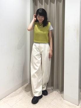 「SENSE OF PLACE by URBAN RESEARCH(センスオブプレイスバイアーバンリサーチ)のバレルレッグチノパンツ(その他パンツ、ホワイト系)」を使った、ざわわんさん(レディース・163cm)の夏コーディネート