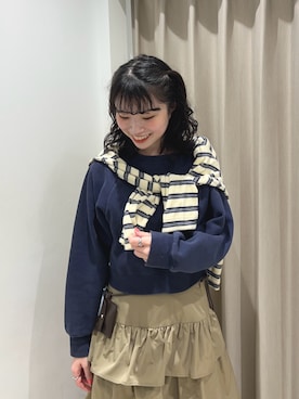 「SENSE OF PLACE by URBAN RESEARCH(センスオブプレイスバイアーバンリサーチ)のベロアボーダーTシャツ(Tシャツ/カットソー、ベージュ系)」を使った、ざわわんさん(レディース・163cm)の春コーディネート