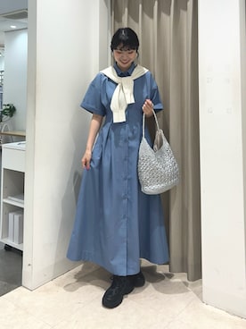 「SENSE OF PLACE by URBAN RESEARCH(センスオブプレイスバイアーバンリサーチ)の『UR TECH DRYLUXE』リネンライクワンピース(ワンピース、ブルー系)」を使った、ざわわんさん(レディース・163cm)の夏コーディネート
