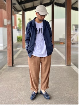 「Champion（チャンピオン）のアイテム（帽子）」を使った、kjsaaanさん（メンズ・170cm）の夏コーディネート