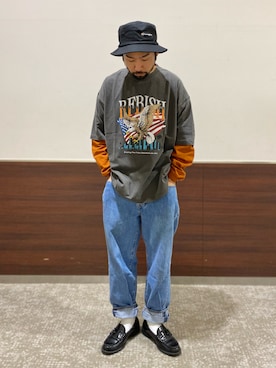 「Champion（チャンピオン）のアイテム（帽子）」を使った、kjsaaanさん（メンズ・170cm）の春コーディネート