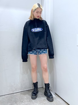 「x-girl_ootd」｜「アイテム（ワンピース/ドレス）」を使った、立花清華さん（レディース・168cm）の冬コーディネート
