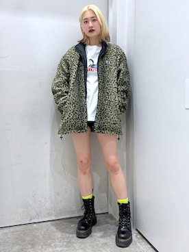 「x-girl_ootd」｜「アイテム（ダウンジャケット/コート）」を使った、立花清華さん（レディース・168cm）の冬コーディネート